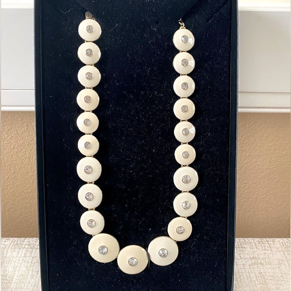 Grayce By Molly Sims White/Ivory Dot Disc Enamel Necklace. New in Box. NIB